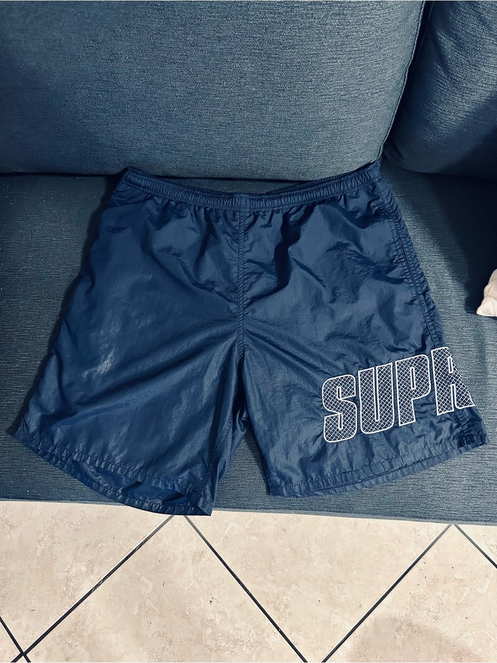 Supreme Navy Blue Swim Trunks with Side Logo Size Medium Rare Gem